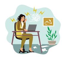 Female entrepreneurs experience problems and creative crises in front of the computer. vector