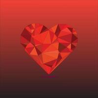 a red heart shaped polygonal polygonal heart on a red background vector