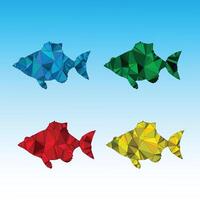 three fish in different colors on a blue background vector