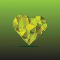 a green heart shaped polygonal polygonal heart on a green background vector