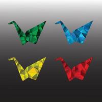 four origami birds in different colors on a gray background vector
