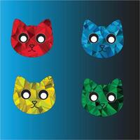 four colorful cats with eyes on a blue background vector