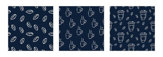 Seamless doodle coffee pattern with cups and beans vector