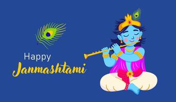 Festive Janmashtami banner with Krishna elements vector