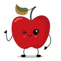 Cute red apple cartoon character with wink face vector