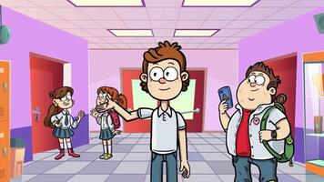 Students chatting and using smartphone in school hallway video