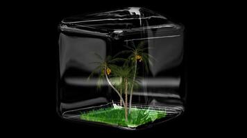 Unique Template, Palm Trees, Glass Cube, Nature Scene, Looped, Transparent Background, Alpha Channel, Grass video