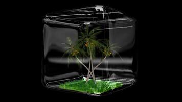 Transparent Background, Palm Trees, Unique Template, Glass Cube, Nature Scene, Alpha Channel, Grass, Looped video