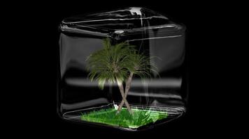 Palm Trees, Elite Template, Glass Cube, Looped, Nature Scene, Alpha Channel, Transparent Background, Grass video