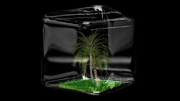 Elite Template, Palm Trees, Nature Scene, Glass Cube, Alpha Channel, Looped, Transparent Background, Grass video