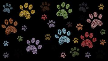 Animated Colorful Chalk Paw Prints on on transparent background with alpha channel. Cute Hand-Drawn Pet Footprints Motion. Looped animation Animal Paw Pattern for Kids, Pet Shops, Schools video