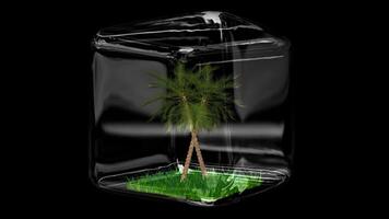 Nature Scene, Palm Trees, Elite Template, Grass, Glass Cube, Alpha Channel, Looped, Transparent Background video