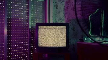 Retro Room with Static CRT TV, VHS Tapes, and Working Fan - Retro Mood video