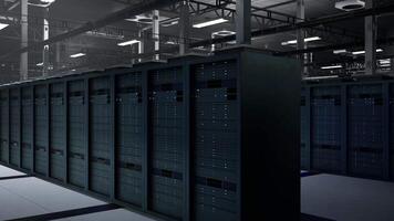 a infraestrutura dentro Alto tecnologia servidor cubo gerenciando Informática Recursos essencial para grande dados análise. servidor prateleiras dentro Sombrio dados Centro armazenando em formação para preditivo manutenção, jib acima tiro video