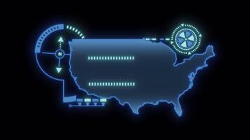 Holographic advanced HUD US map text placeholder. Futuristic digital technology animated transparent background concept. video
