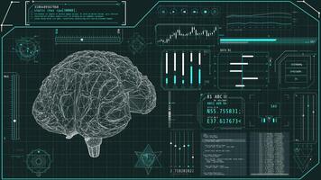 animiert Bildschirm von ein Hightech Schnittstelle mit Gehirn Forschung Daten video