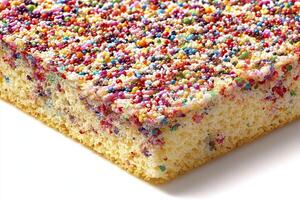 Rainbow funfetti cake with sprinkles. photo
