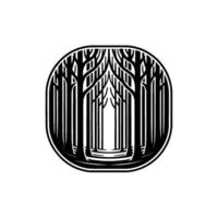 Circular Forest Emblem, Intricate Tree Silhouette vector