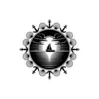 Nautical Emblem Coastal Voyage, Anchors Serenity vector
