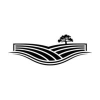 Serene Landscape Emblem Rolling Hills Ancient Tree vector