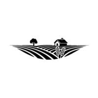 Rustic Silhouette Farm Landscape Emblem, Farmland vector