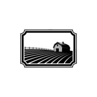 Rustic Farm Emblem Silhouette Barn Fields vector