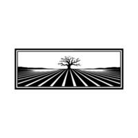 Stark Silhouette Field Tree, Minimalist Landscape vector