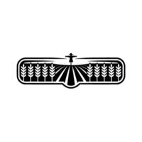Rustic Harvest Emblem Wheat Field Silhouette with Scarecrow vector