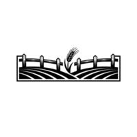 Rustic Farm Emblem Wheat Field Fence Silhouette vector