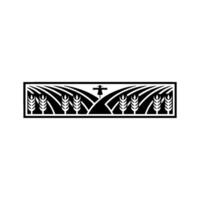 Rustic Harvest Emblem Wheat Field Silhouette Scarecrow vector