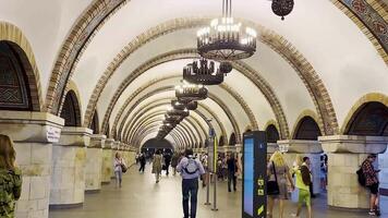 Kyiv, Ukraine, July 29, 2023, Busy metro station, crowd of people walking to work in a busy metro station in Kyiv, Ukraine. video