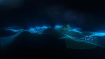 Abstract blue digital particles forming wave patterns with soft glow, futuristic tech background video