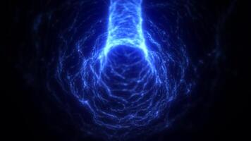 Bright electric blue light particles forming a digital tunnel with flowing motion and vibrant intensity video