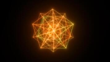 Glowing fiery orange star-shaped web of light, radiating power in an abstract symmetrical pattern video