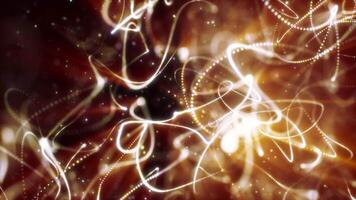 Warm golden and white abstract particle trails twisting in a glowing motion background video