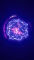 Abstract glowing digital sphere composed of purple and blue particles, highlighted by dynamic pink waves video