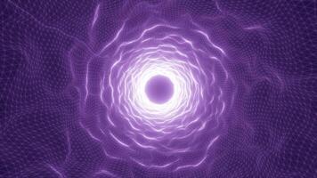 Bright glowing tunnel with electric light effect, abstract violet energy vortex with digital mesh structure video