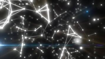 Glowing white network of digital lines and nodes over a dark background with sci-fi lighting and depth video