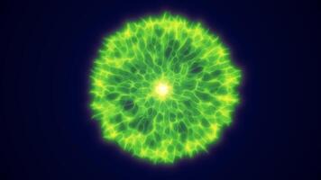 Vibrant green glowing energy sphere with branching electric patterns on a dark background video