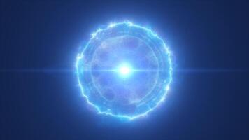 Luminous electric blue energy sphere pulsing with vibrant light and surrounded by glowing aura in deep space video
