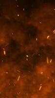 Glowing orange sparks rising through thick smoke in a dynamic, fiery background with a sense of heat and energy video