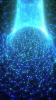 Futuristic digital structure made of glowing blue interconnected nodes and lines, forming a complex network video
