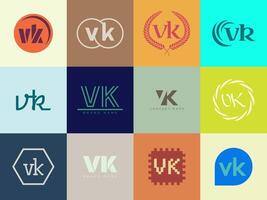 VK logo template. Letter v and k logotype. Set different classic serif lettering and modern bold text with design elements. Initial font typography. vector