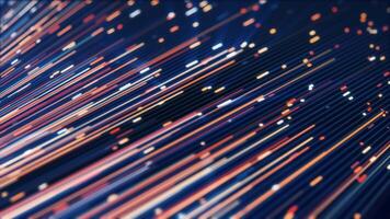 Abstract glowing fiber optic lines in motion, creating a dynamic digital pattern with vibrant streaks of light video
