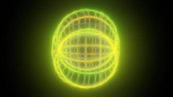 Transparent yellow geometric structure with a spiderweb-like grid glowing against a dark background video