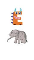 A vibrant animation with a playful letter E transforming into a cartoon elephant, emphasizing learning and fun video