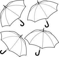 Various umbrellas for rainy weather. Set of umbrellas on white background. Open umbrellas for rain and sun protection. Black and white coloring page vector