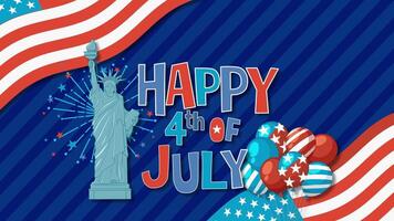 Vibrant animation featuring the Statue of Liberty, fireworks, and American flags celebrating Independence Day with dynamic transitions and festive colors video
