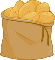 Bag full of raw potatoes. Burlap sack full of fresh raw unpeeled potatoes on white background. vector