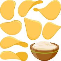 Chips with creamy dip illustration vector